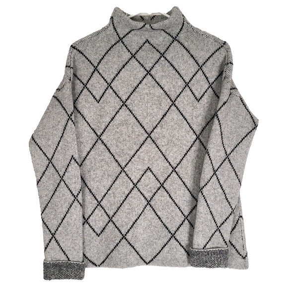 Christian Siriano XL Sweater Mock Neck Wool Blend Diamond Check Pattern Gray EUC - Picture 1 of 9